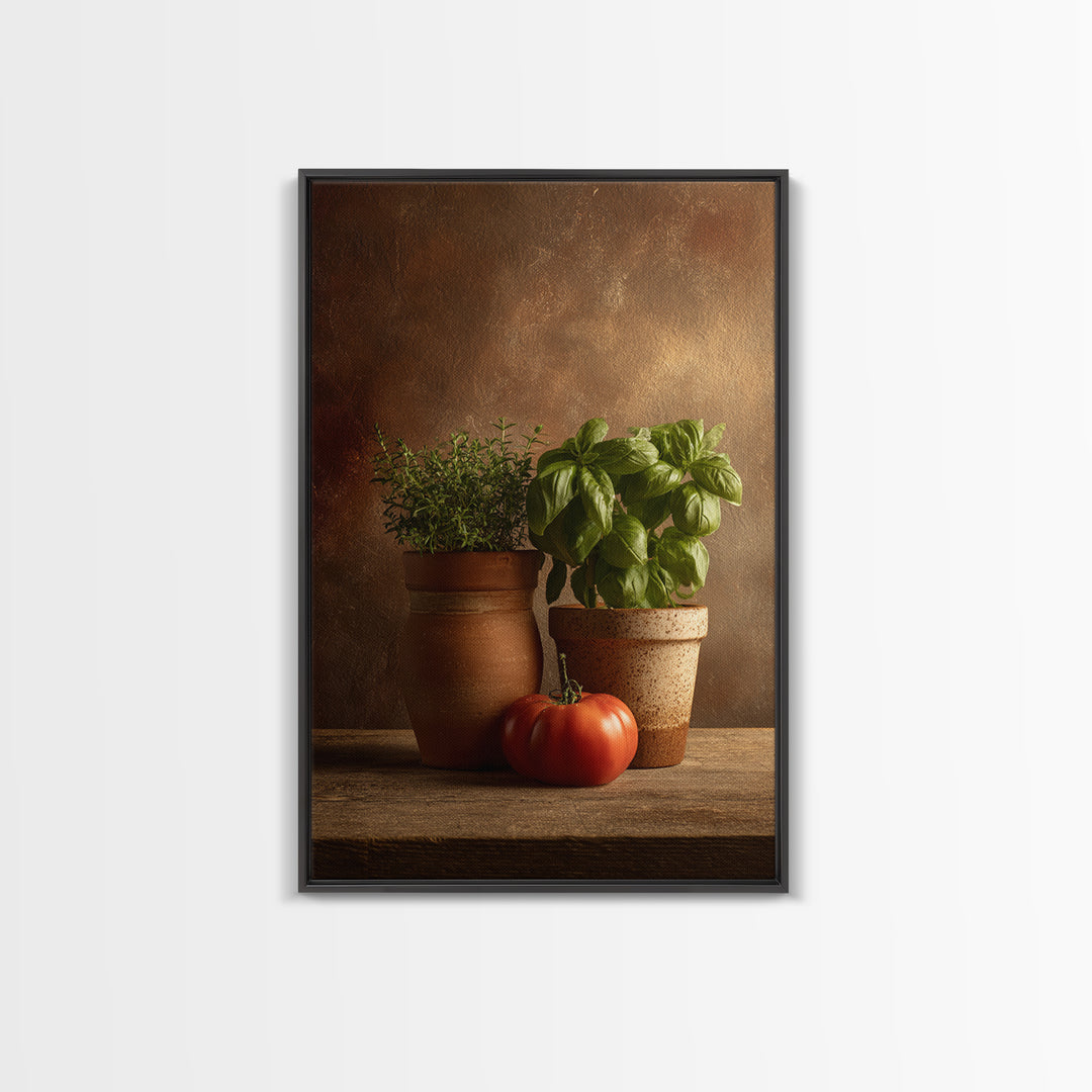 Fresh Herbs in Terracotta Pots Canvas Print, Kitchen Art, Digital Print, Kitchen Decor, Oil Painting, Kitchen, Kitchen Print, KIT-2x3-81