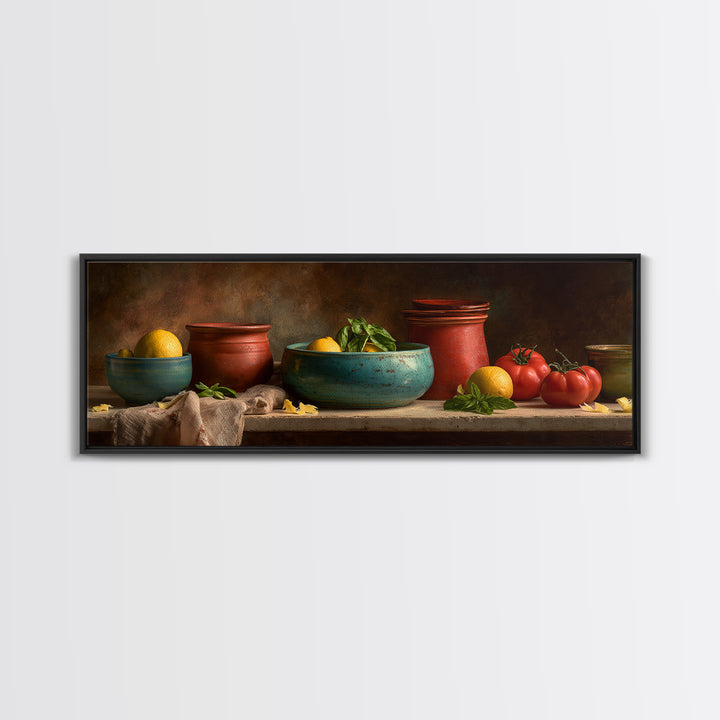 Lemons and Blue Ceramic Bowl Still Life Framed Canvas Print, Kitchen Art, Printable Wall Art, Kitchen Decor, Fine Art, Kitchen, KIT-3x1-18