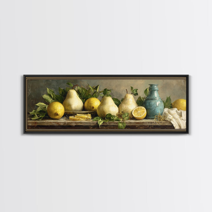 Farmhouse Pears on a Wooden Board Canvas Print, Kitchen Art, Modern Art, Kitchen Decor, Abstract Art, Kitchen, Neutral Decor, KIT-3x1-25