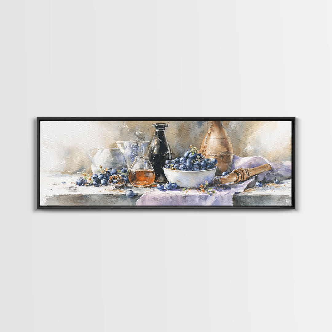 Blueberries in a White Bowl Canvas Print, Kitchen Art, Art Print, Kitchen Decor, Fine Art, Kitchen, Art Prints, Digital Art, KIT-3x1-35