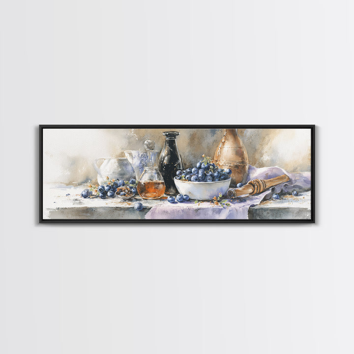 Blueberries in a White Bowl Canvas Print, Kitchen Art, Art Print, Kitchen Decor, Fine Art, Kitchen, Art Prints, Digital Art, KIT-3x1-35