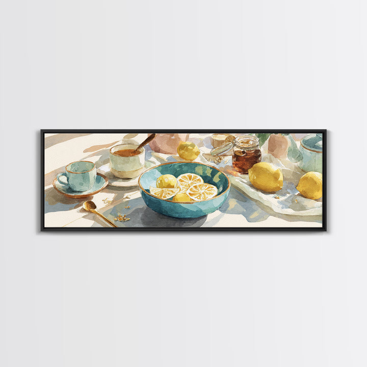 Lemons and Blue Ceramic Bowl Still Life Canvas Print, Kitchen Art, Printable Art, Kitchen Decor, Kitchen, Coffee Wall Art, KIT-3x1-42
