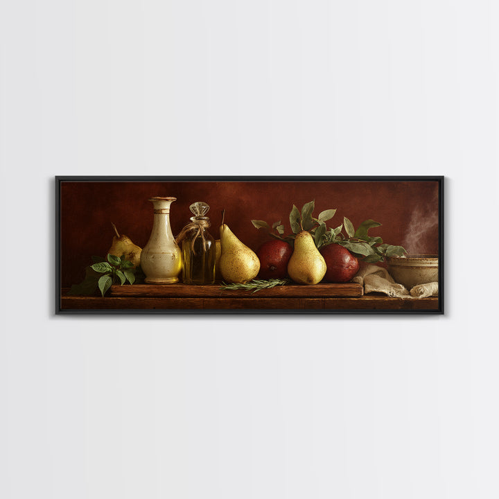 Farmhouse Pears on a Wooden Board Canvas Print, Kitchen Art, Modern Art, Kitchen Decor, Abstract Art, Kitchen, Neutral Decor, KIT-3x1-49