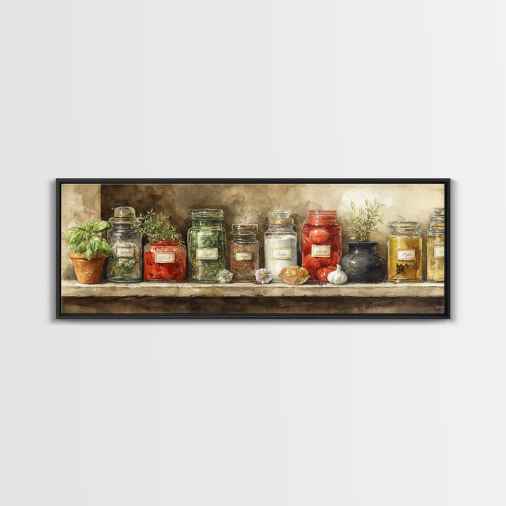 Watercolor Spice Jars Without Readable Labels Canvas Print, Kitchen Art, Kitchen Decor, Kitchen, Kitchen Art Print, KIT-3x1-5