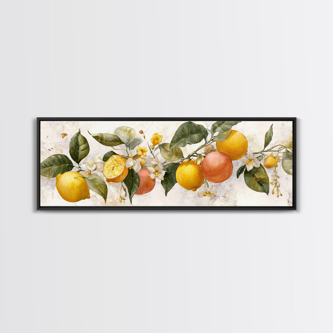 Orange Citrus Botanical Branch Framed Canvas Print, Kitchen Art, Kitchen Decor, Oil Painting, Kitchen, Kitchen Wall Decor, KIT-3x1-51