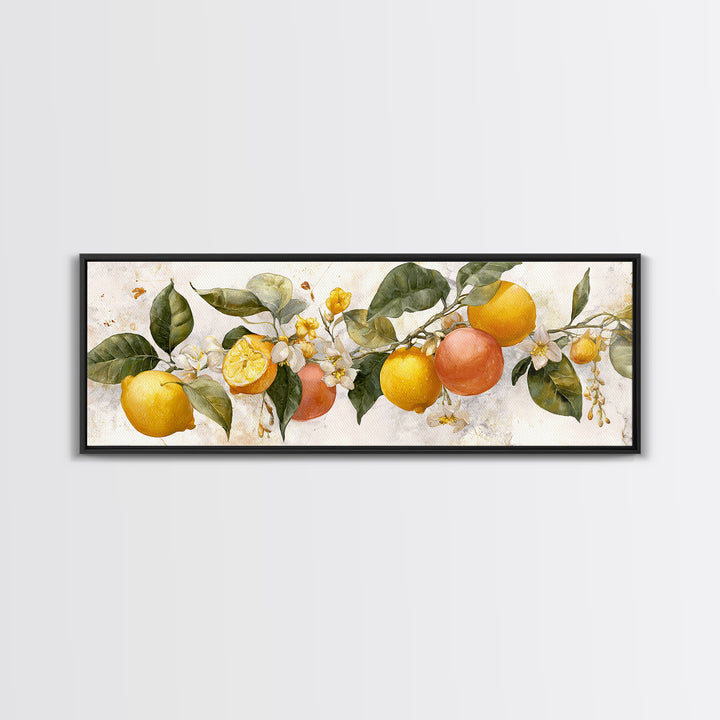 Orange Citrus Botanical Branch Framed Canvas Print, Kitchen Art, Kitchen Decor, Oil Painting, Kitchen, Kitchen Wall Decor, KIT-3x1-51