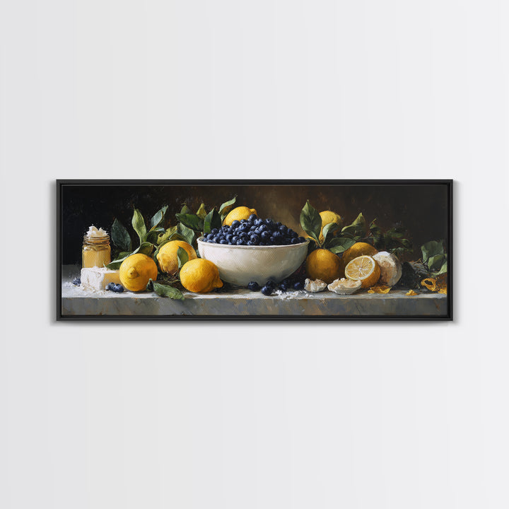 Blueberries in a White Bowl Framed Canvas Print, Kitchen Art, Wall Art, Kitchen Decor, Fine Art, Kitchen, Kitchen Wall Art, KIT-3x1-59