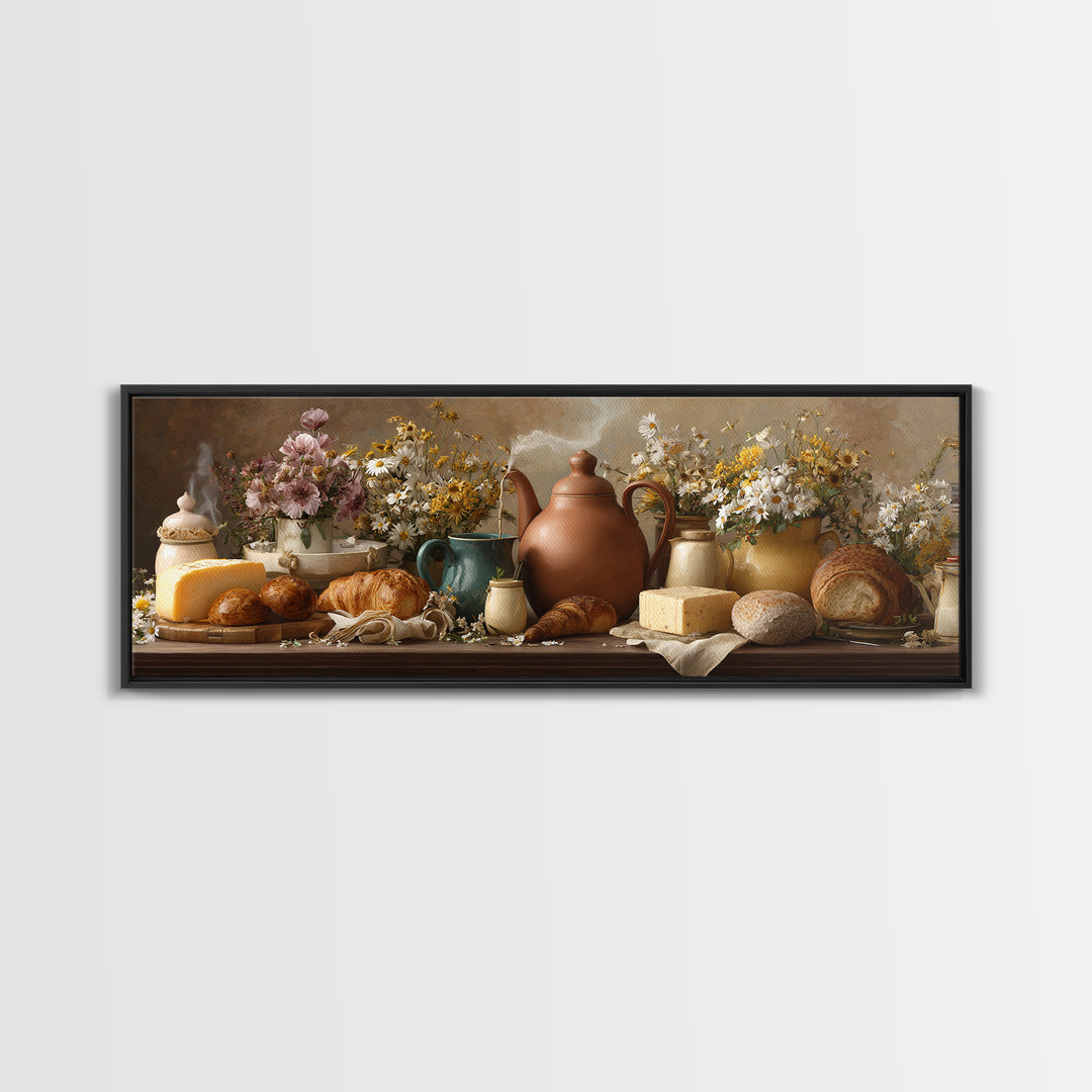 Tea Kettle with Steam and Wildflowers Canvas Print, Kitchen Art, Coffee Art, Kitchen Decor, Fine Art, Kitchen, Fine Art Print, KIT-3x1-6