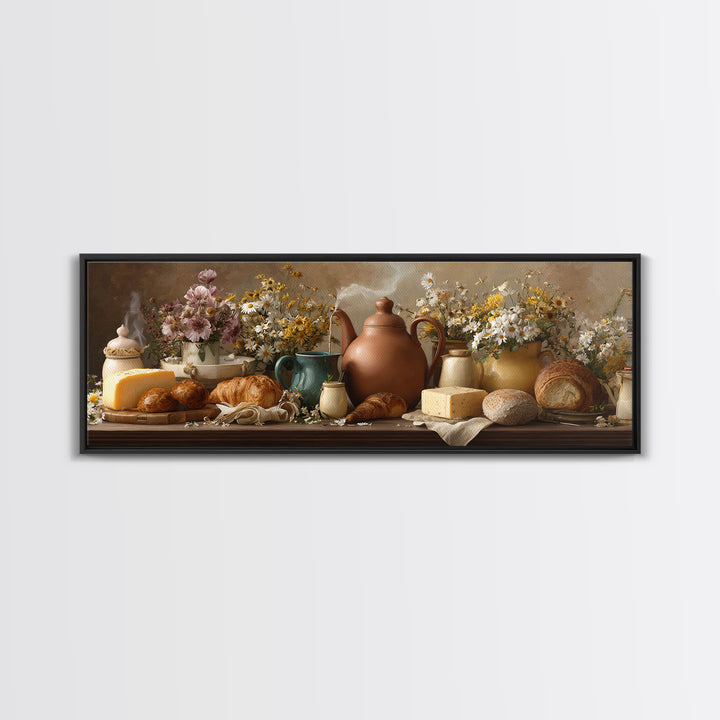 Tea Kettle with Steam and Wildflowers Canvas Print, Kitchen Art, Coffee Art, Kitchen Decor, Fine Art, Kitchen, Fine Art Print, KIT-3x1-6