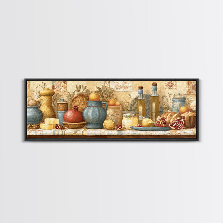 Figs Pomegranates and Linen Composition Canvas Print, Kitchen Art, Gallery Decor, Kitchen Decor, Fine Art, Kitchen, KIT-3x1-62