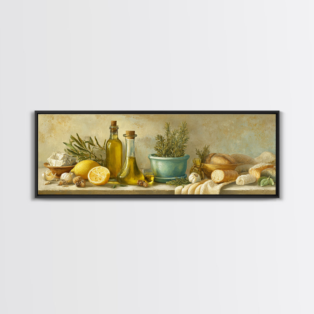 Olive Oil Bottle and Rosemary Branch Framed Canvas Print, Kitchen Art, Trendy Wall Art, Kitchen Decor, Fine Art, Kitchen, KIT-3x1-69