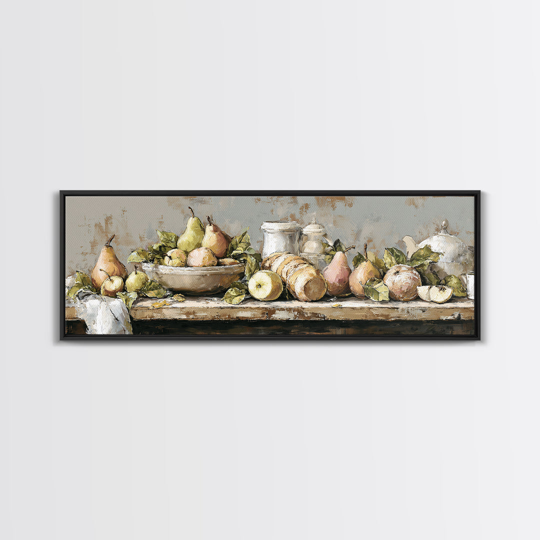Farmhouse Pears on a Wooden Board Framed Canvas Print, Kitchen Art, Dining Room Wall Art, Kitchen Decor, Fine Art, Kitchen, KIT-3x1-73