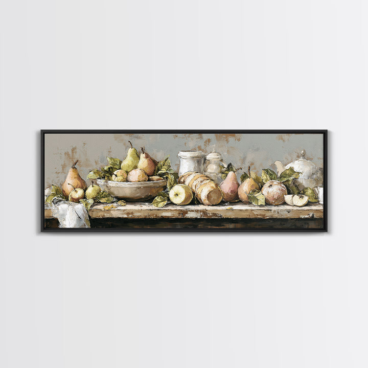 Farmhouse Pears on a Wooden Board Framed Canvas Print, Kitchen Art, Dining Room Wall Art, Kitchen Decor, Fine Art, Kitchen, KIT-3x1-73