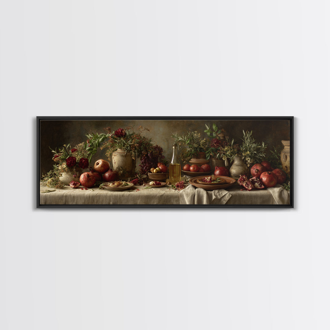 Figs Pomegranates and Linen Composition Canvas Print, Kitchen Art, Digital Wall Art, Kitchen Decor, Abstract Art, Kitchen, KIT-3x1-86