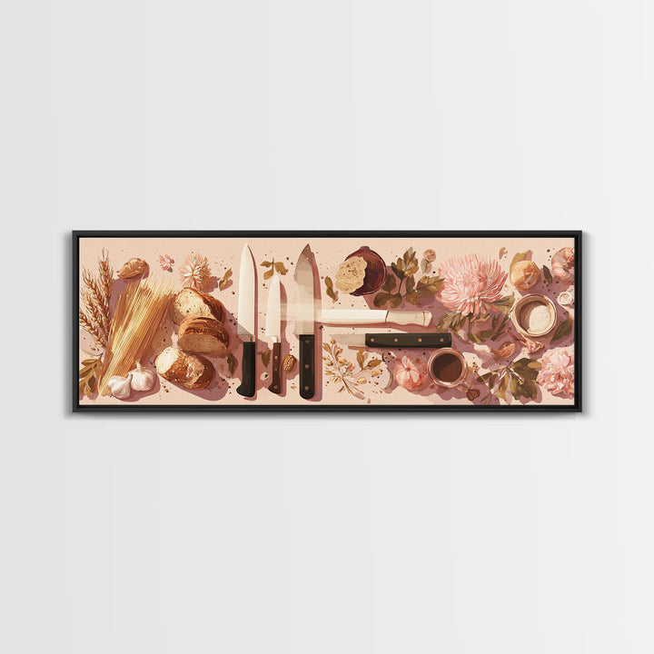 Chef Knives and Herbs Arranged as Graphic Canvas Print, Kitchen Art, Kitchen Prints, Kitchen Decor, Fine Art, Kitchen, KIT-3x1-98