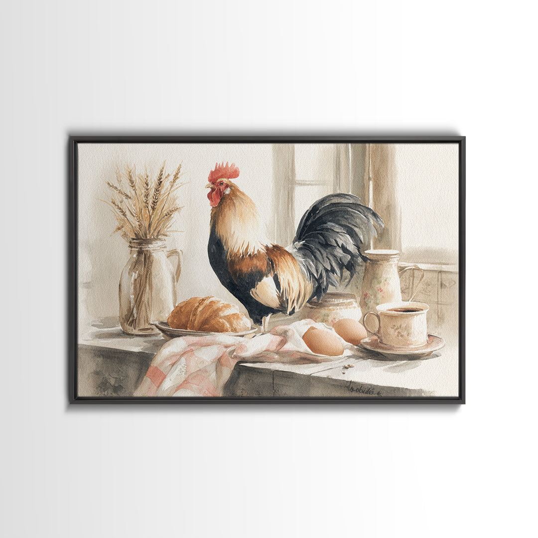 Rooster Portrait for Country Kitchen Charm Framed Canvas Print, Kitchen Art, Printable Art, Kitchen Decor, Oil Painting, KIT-3x2-20