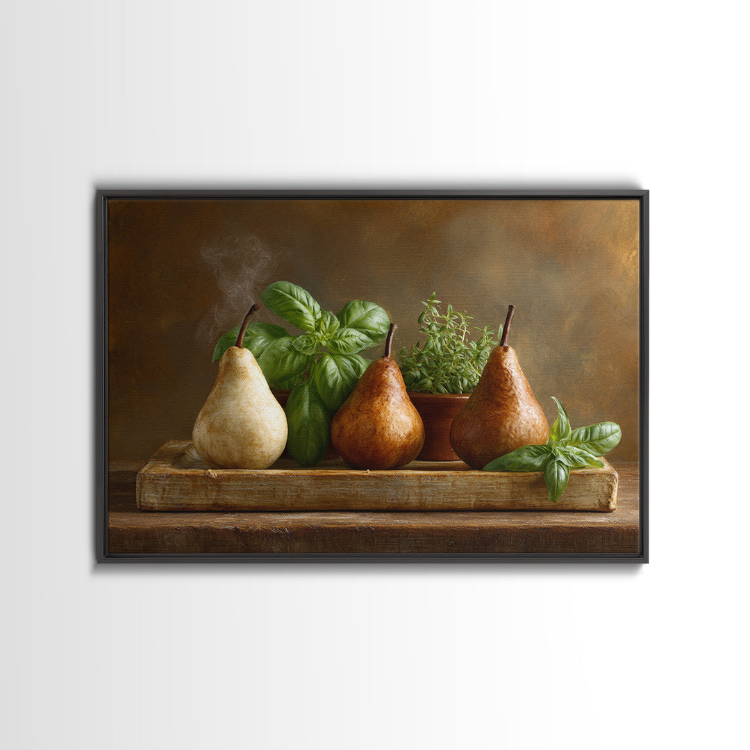 Farmhouse Pears on a Wooden Board Canvas Print, Kitchen Art, Coffee Art, Kitchen Decor, Oil Painting, Kitchen, Fine Art Print, KIT-3x2-37