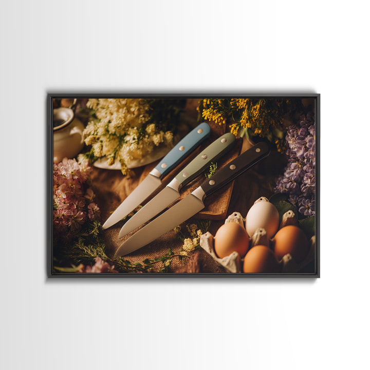 Chef Knives and Herbs Arranged as Graphic Canvas Print, Kitchen Art, Kitchen Wall Art, Kitchen Decor, Fine Art, Kitchen, KIT-3x2-38