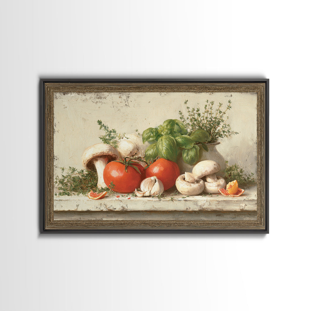 Mushrooms and Thyme Botanical Study Canvas Print, Kitchen Art, Kitchen Art Print, Kitchen Decor, Fine Art, Kitchen, KIT-3x2-43