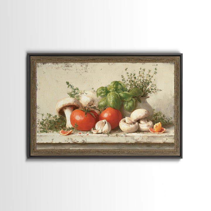 Mushrooms and Thyme Botanical Study Canvas Print, Kitchen Art, Kitchen Art Print, Kitchen Decor, Fine Art, Kitchen, KIT-3x2-43