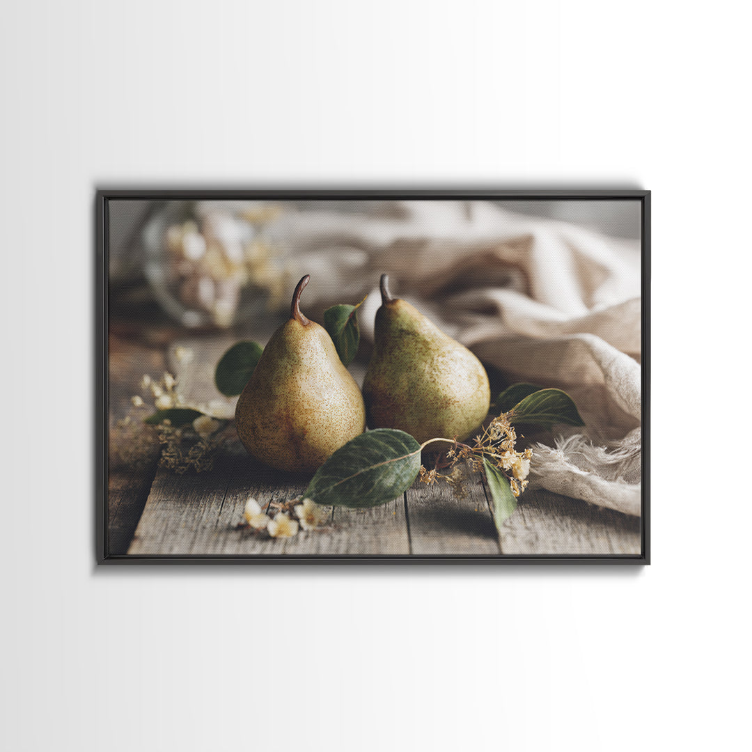 Farmhouse Pears on a Wooden Board Canvas Print, Kitchen Art, Coffee Art, Kitchen Decor, Oil Painting, Kitchen, Fine Art Print, KIT-3x2-61