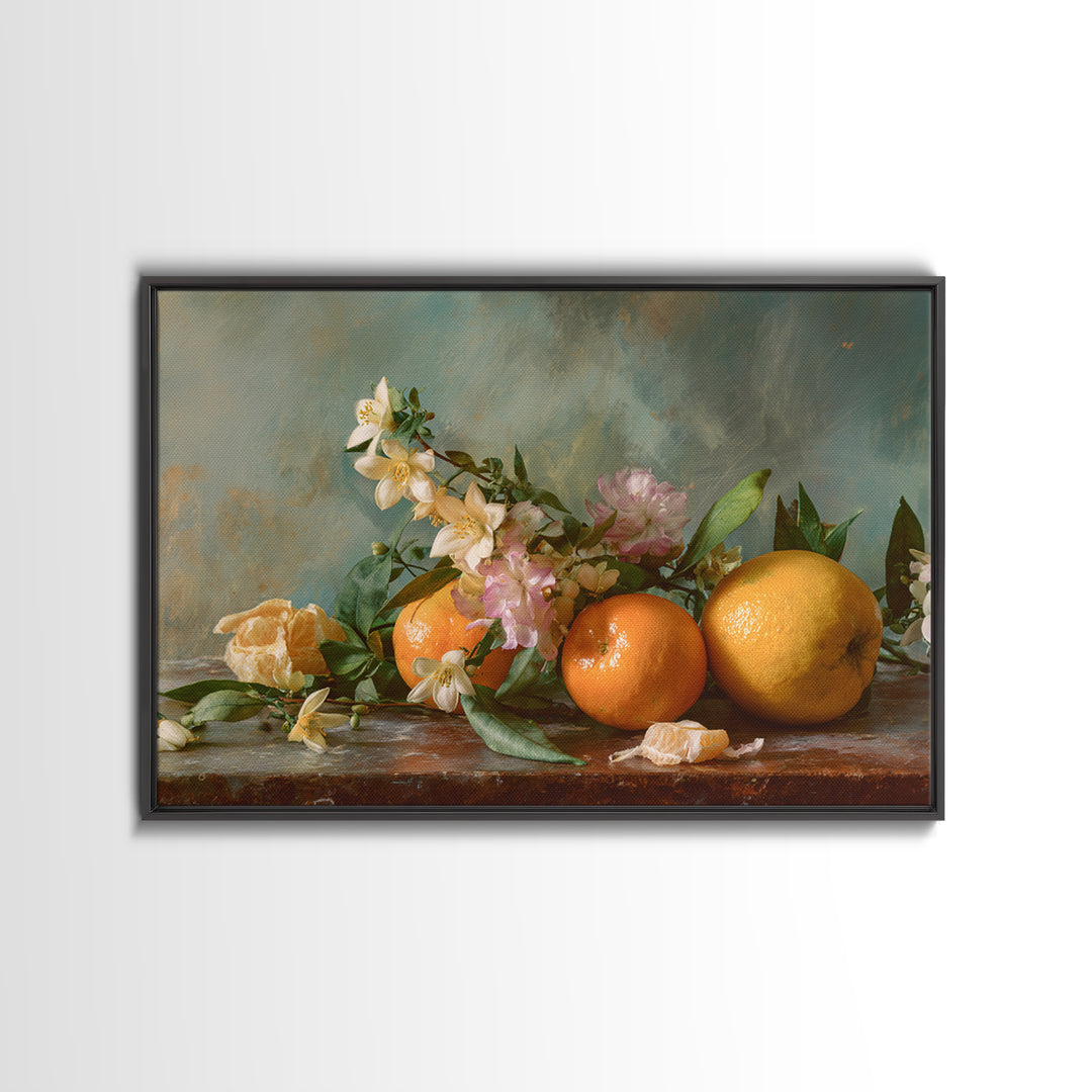 Orange Citrus Botanical Branch Framed Canvas Print, Kitchen Art, Art Deco, Kitchen Decor, Oil Painting, Kitchen, Poster Art, KIT-3x2-63