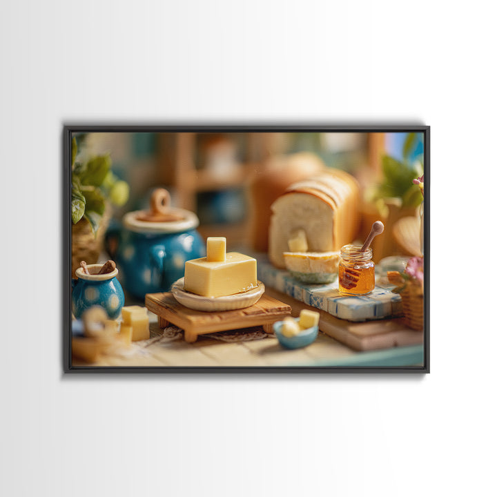 Fresh Bread with Butter and Honey Canvas Print, Kitchen Art, Minimalist Wall Art, Kitchen Decor, Abstract Art, Kitchen, KIT-3x2-94