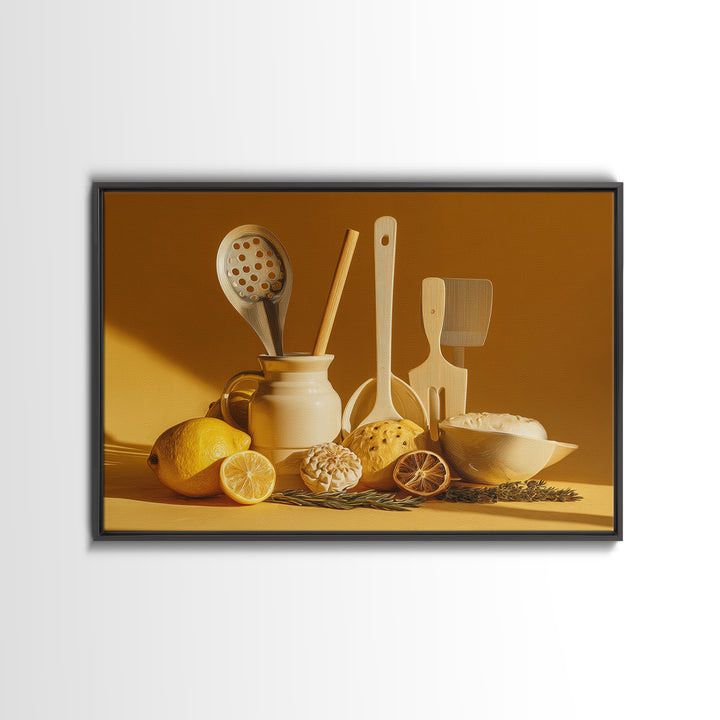 Kitchen Utensil Silhouettes Framed Canvas Print, Kitchen Art, Bar Cart Decor, Kitchen Decor, Abstract Art, Kitchen, KIT-3x2-97