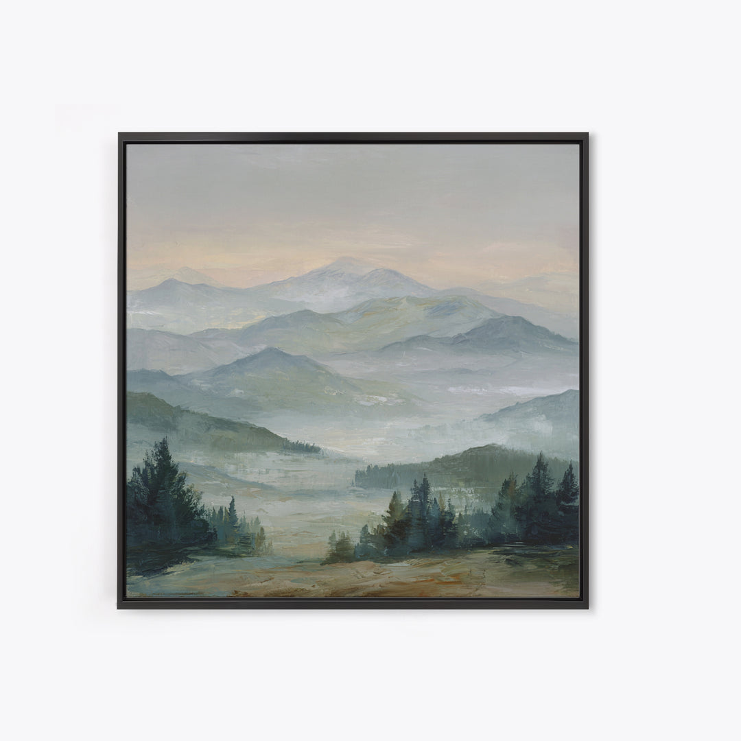 Misty Mountain Valley at Sunrise Canvas Print, Landscape Art, Room Decor, Living Room Decor, Fine Art, Horizon, LAN-1x1-25