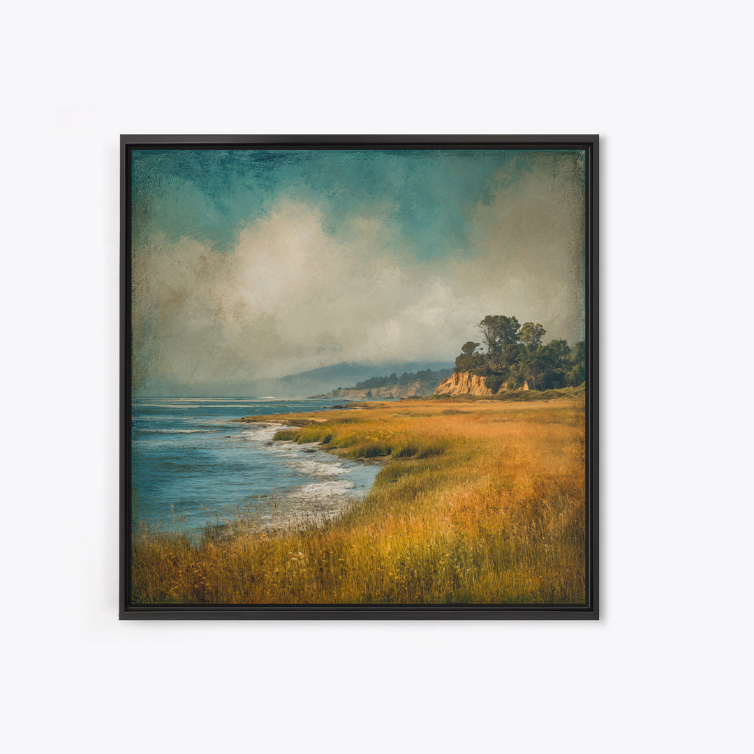 Coastal Cliffs with Crashing Waves Framed Canvas Print, Landscape Art, Gallery Decor, Living Room Decor, Fine Art, Horizon, LAN-1x1-32