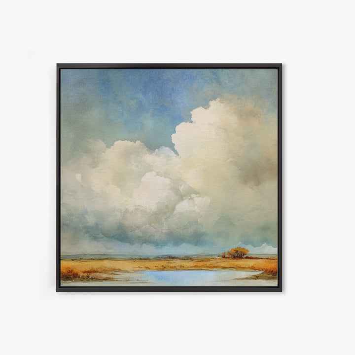 Storm Clouds over an Open Prairie Framed Canvas Print, Landscape Art, Floral Wall Art, Living Room Decor, Fine Art, Horizon, LAN-1x1-51