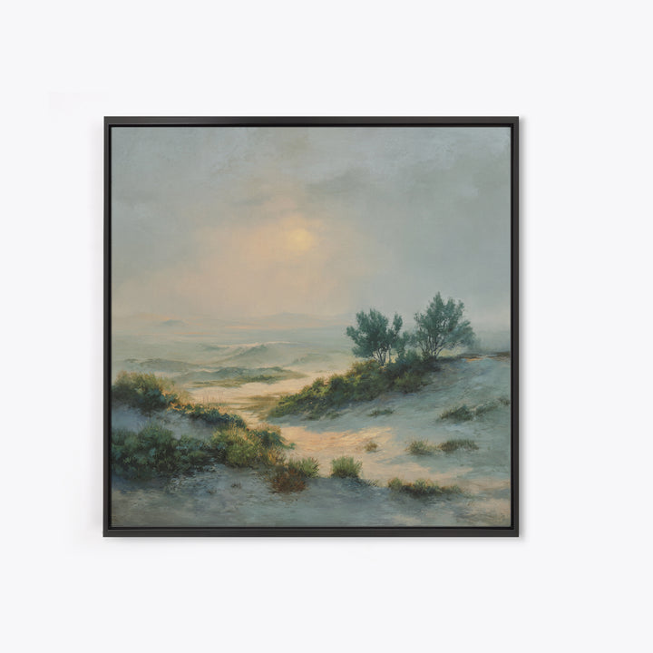 Desert Dunes under Pale Moon Canvas Print, Landscape Art, Gallery Decor, Living Room Decor, Fine Art, Horizon, Wall Art, LAN-1x1-59
