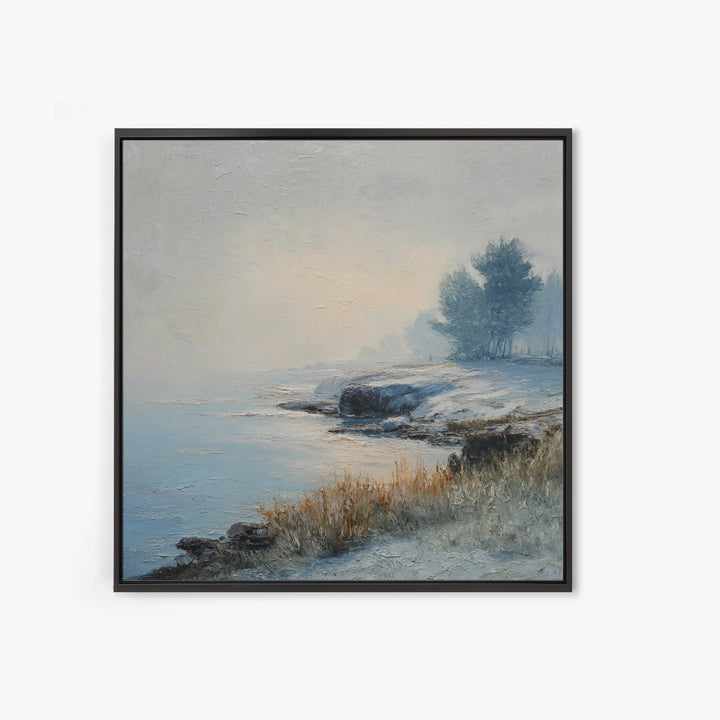 Fjord Landscape with Icy Blue Water Canvas Print, Landscape Art, Luxury Decor, Living Room Decor, Horizon, Digital Art, LAN-1x1-87