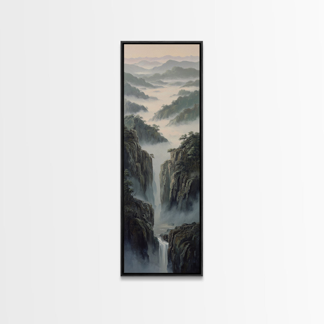 Tropical Jungle Waterfall Canvas Print, Landscape Art, Living Room Wall Art, Living Room Decor, Oil Painting, Horizon, LAN-1x3-100
