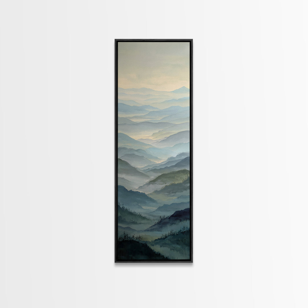 Misty Mountain Valley at Sunrise Canvas Print, Landscape Art, Minimalist Decor, Living Room Decor, Oil Painting, Horizon, LAN-1x3-13