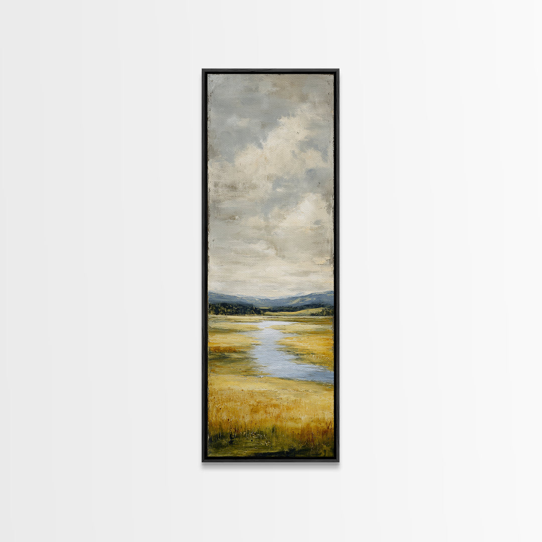 Winding River Through Golden Fields Canvas Print, Landscape Art, Gallery Decor, Living Room Decor, Fine Art, Horizon, LAN-1x3-14