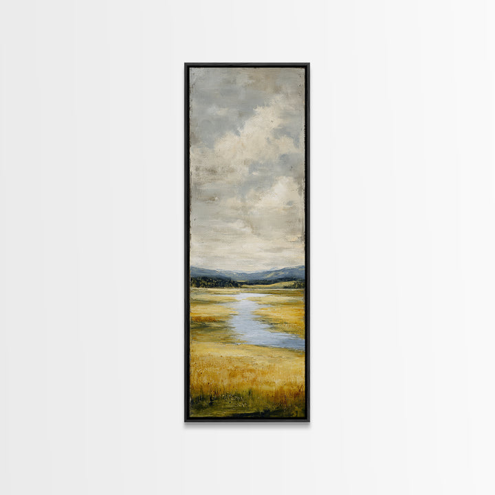Winding River Through Golden Fields Canvas Print, Landscape Art, Gallery Decor, Living Room Decor, Fine Art, Horizon, LAN-1x3-14