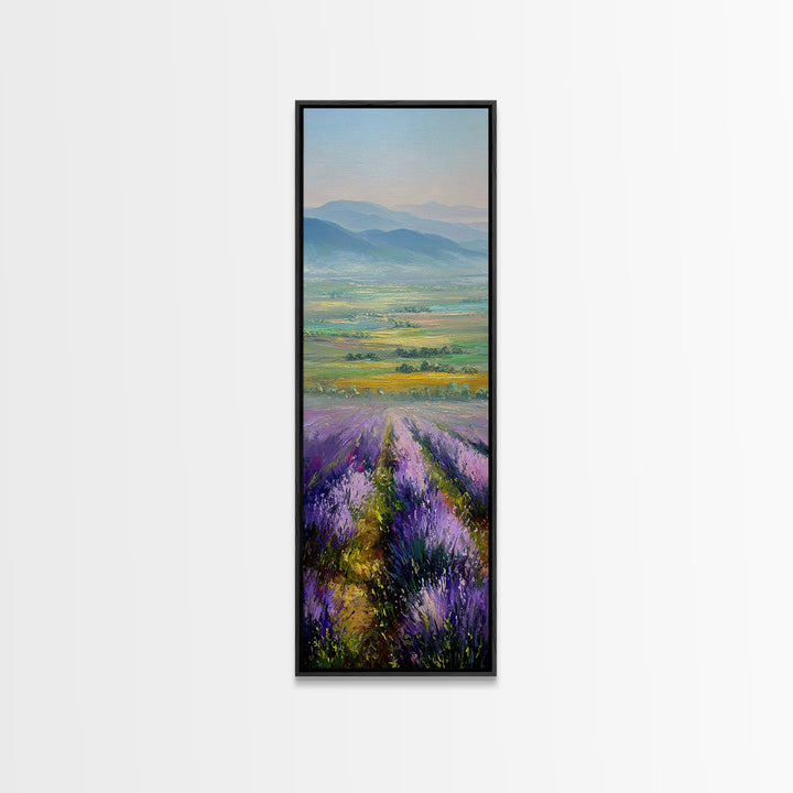 Lavender Field Leading to Distant Hills Canvas Print, Landscape Art, Living Room Wall Art, Living Room Decor, Oil Painting, LAN-1x3-22