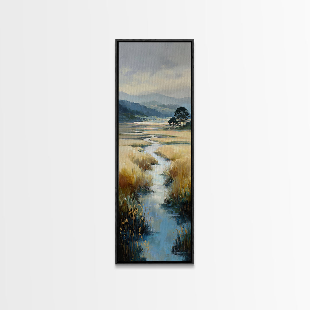 Winding River Through Golden Fields Canvas Print, Landscape Art, Gallery Decor, Living Room Decor, Fine Art, Horizon, LAN-1x3-38