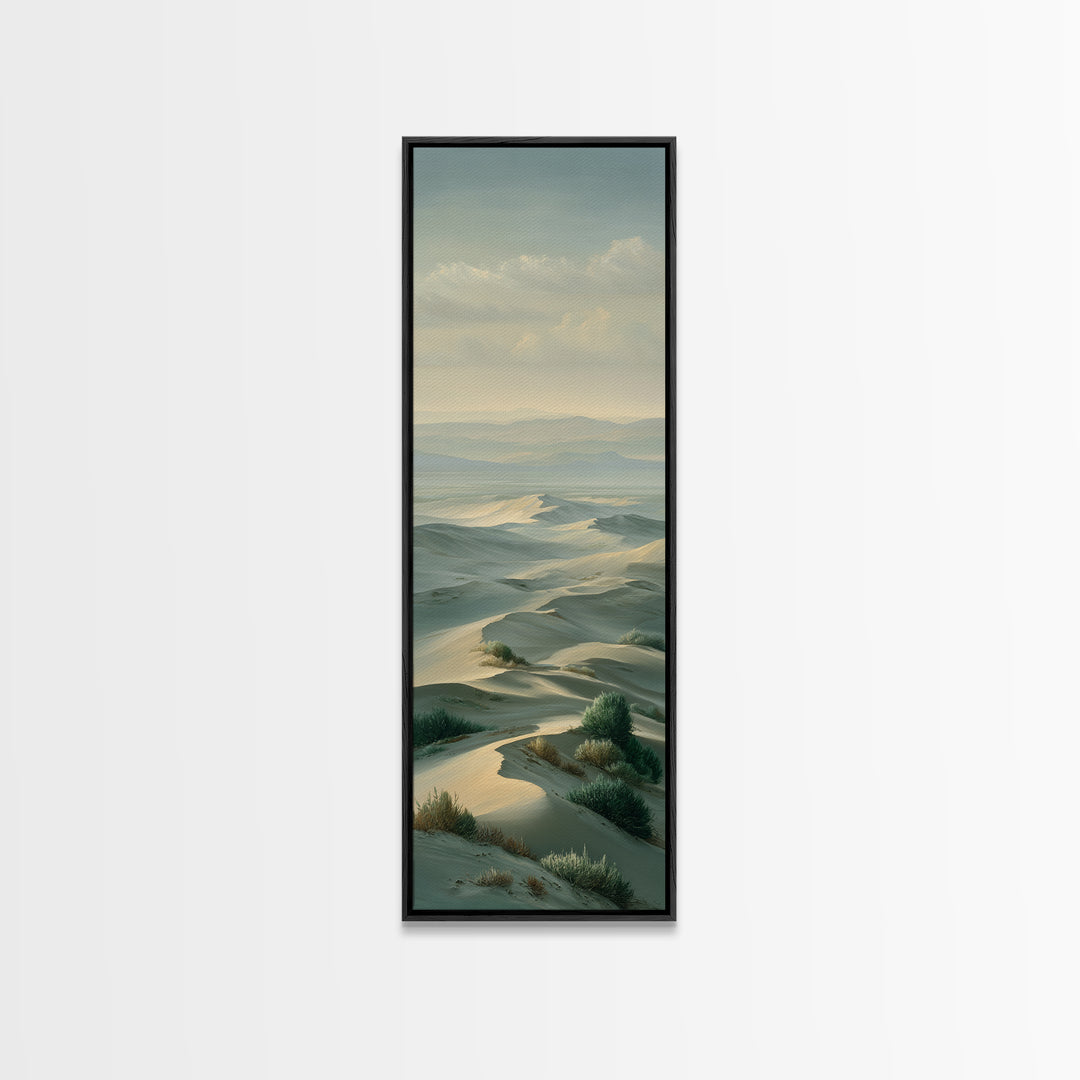 Desert Dunes under Pale Moon Framed Canvas Print, Landscape Art, Boho Wall Art, Living Room Decor, Fine Art, Horizon, LAN-1x3-47