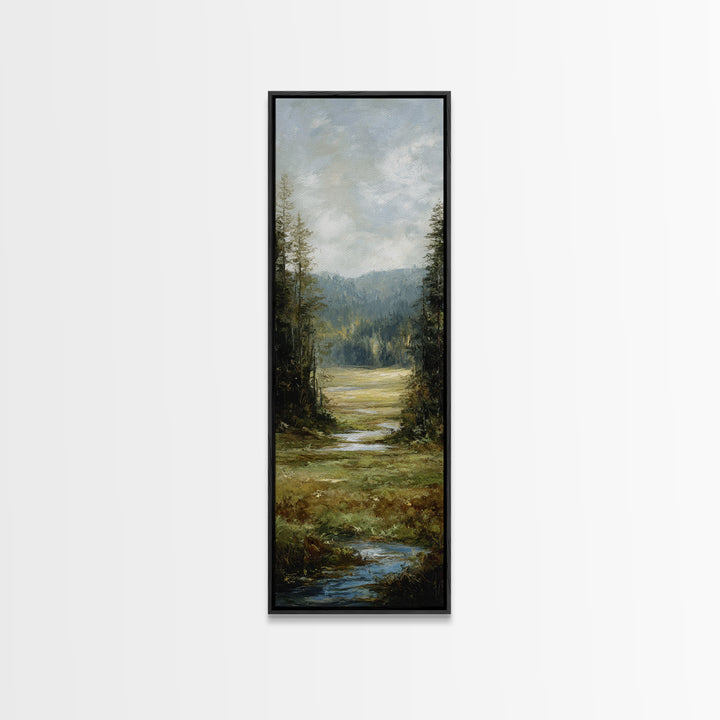 Waterfall Hidden in Dense Forest Canvas Print, Landscape Art, Original Painting, Living Room Decor, Fine Art, Horizon, LAN-1x3-48
