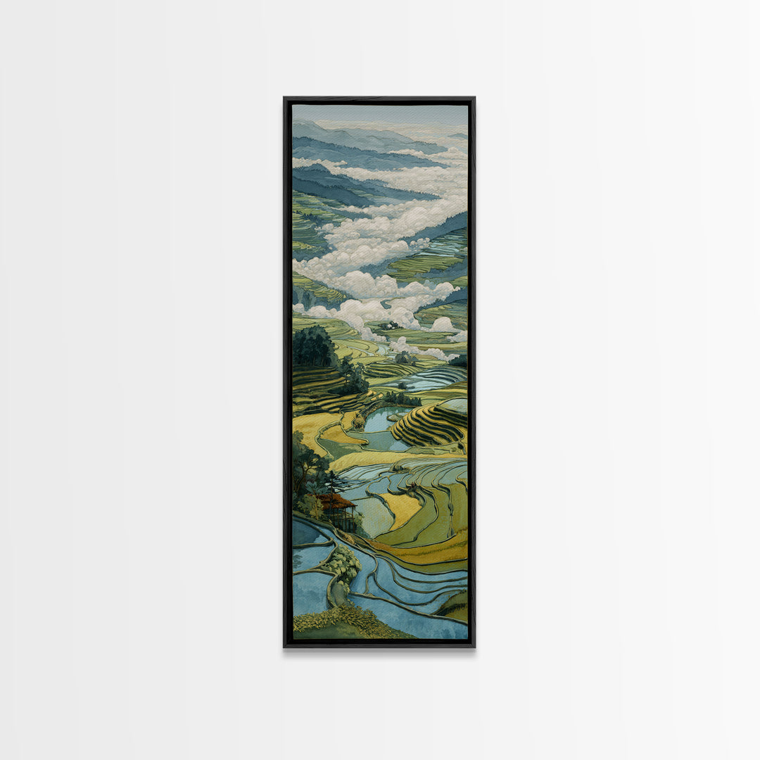 Rice Terraces Glowing Framed Canvas Print, Landscape Art, Floral Wall Art, Living Room Decor, Horizon, Minimalist Decor, LAN-1x3-54