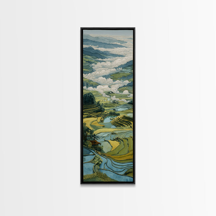 Rice Terraces Glowing Framed Canvas Print, Landscape Art, Floral Wall Art, Living Room Decor, Horizon, Minimalist Decor, LAN-1x3-54