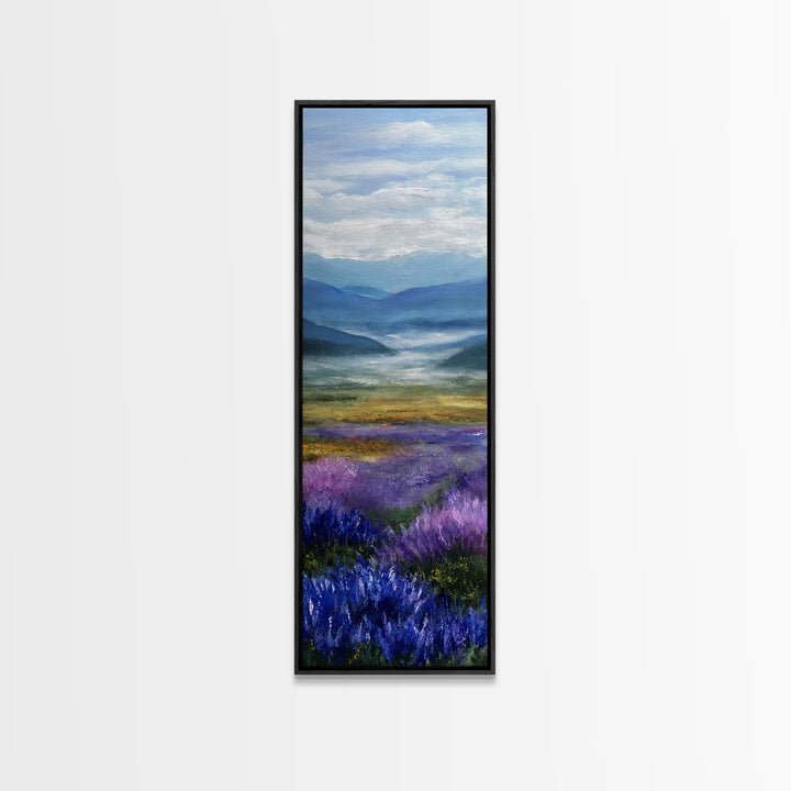 Lavender Field Leading to Distant Hills Framed Canvas Print, Landscape Art, Modern Decor, Living Room Decor, Fine Art, Horizon, LAN-1x3-70