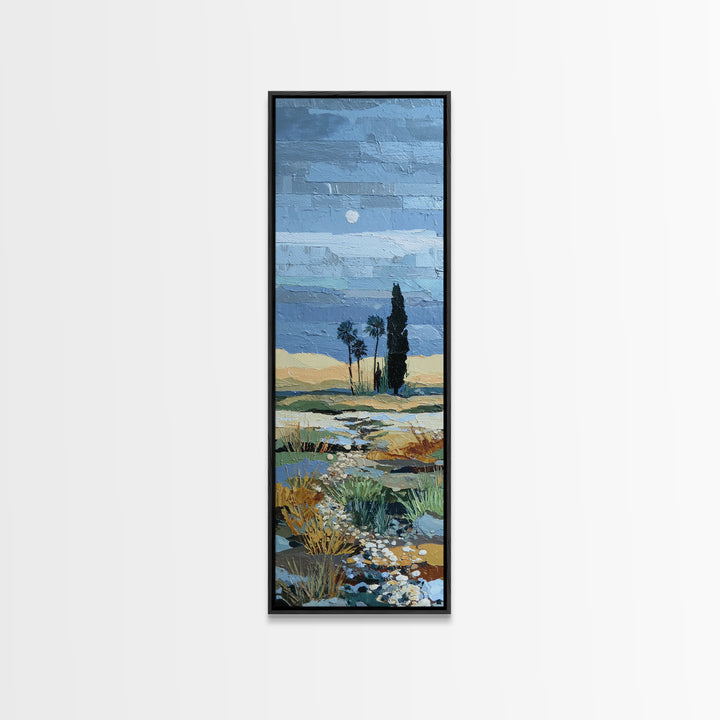 Desert Dunes under Pale Moon Framed Canvas Print, Landscape Art, Gallery Decor, Living Room Decor, Fine Art, Horizon, LAN-1x3-71