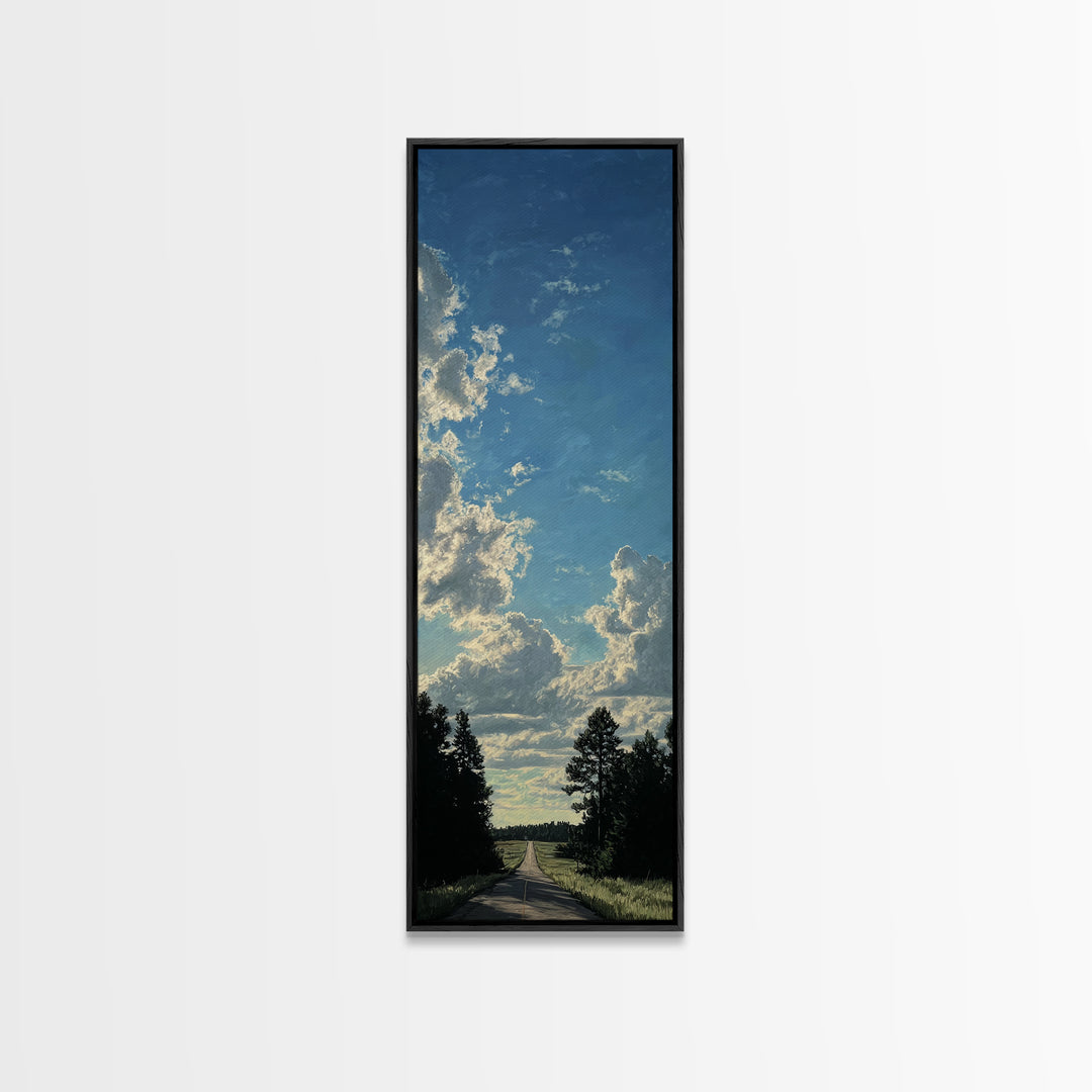 Old Country Road Framed Canvas Print, Landscape Art, Contemporary Art, Living Room Decor, Fine Art, Horizon, Original Art, LAN-1x3-8