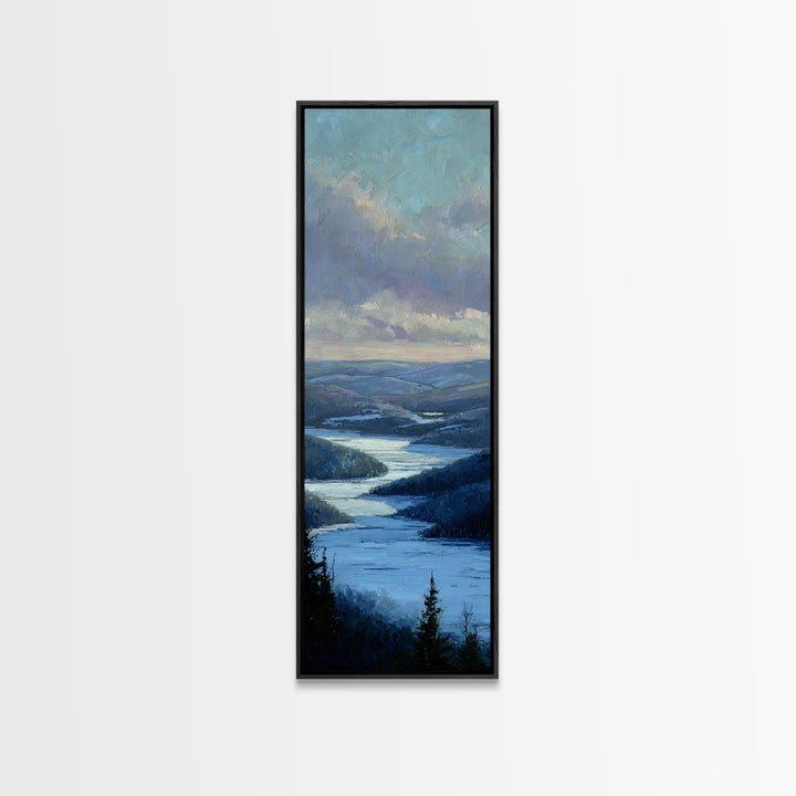 Fjord Landscape with Icy Blue Water Canvas Print, Landscape Art, Luxury Decor, Living Room Decor, Horizon, Digital Art, LAN-1x3-99