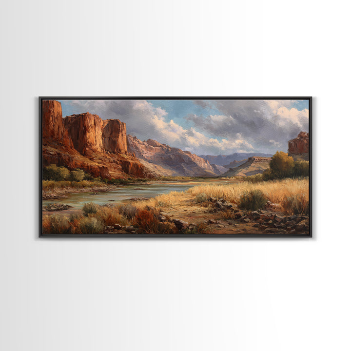 Red Canyon Walls Framed Canvas Print, Landscape Art, Living Room Decor, Oil Painting, Horizon, Horizontal Wall Art, LAN-2x1-1