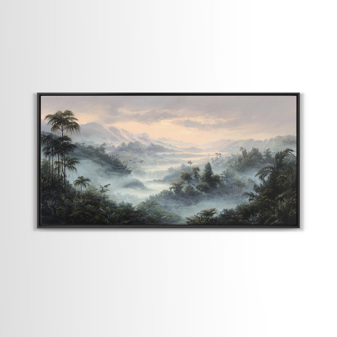 Tropical Jungle Waterfall Framed Canvas Print, Landscape Art, Room Decor, Living Room Decor, Fine Art, Horizon, LAN-2x1-12