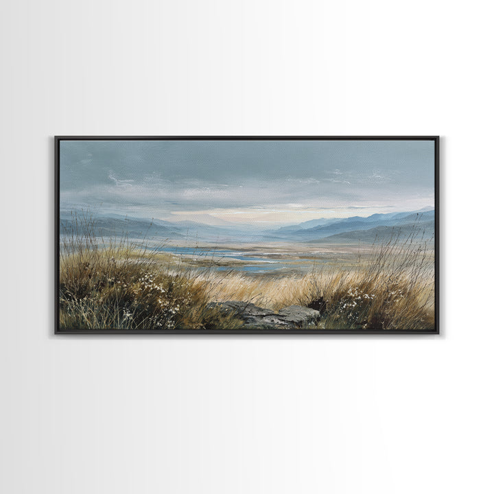 Rocky Scottish Highland Framed Canvas Print, Landscape Art, Art Prints, Living Room Decor, Fine Art, Horizon, Abstract Wall Art, LAN-2x1-13